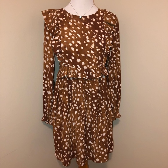 Zara Dresses & Skirts - Zara Ruffle Long Sleeve Animal Print Mini Dress,Size-Large